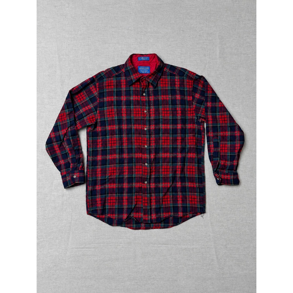 Pendleton Red Plaid 100% Virgin Wool Shirt Men's M Long Sleeve Flannel